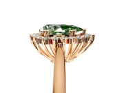 Starburst Halo Engagement Ring Setting for Fancy Green Pear-Shaped Center with Thin Round-Wire Band and Prong Head in Rose Gold