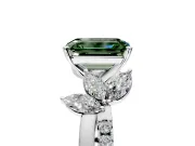 Floral Engagement Ring Setting for Fancy Green Emerald Cut Center with Trailing Marquise Accents and Prong Head in Sterling Silver