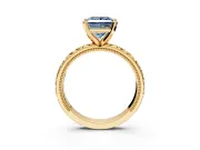 Solitaire Engagement Ring Setting for Fancy Blue Princess Cut Center with XO Engraved Band and Prong Head in Yellow Gold