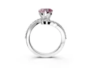 Solitaire Engagement Ring Setting for Fancy Pink Heart-Shaped Center with Pave Bypass Swirl Band and Prong Head in Sterling Silver