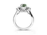 3 Stone Engagement Ring Setting for Fancy Green Oval Center with Crossover Basket, Pave Band and Prong Head in Platinum