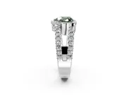 Halo Engagement Ring Setting for Fancy Green Heart-Shaped Center with Wide-Open Pave Split Shank and Prong Head in Sterling Silver