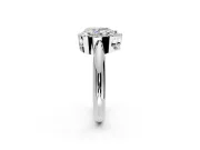Halo Engagement Ring Setting for Pear-Shaped Center with Tapered Plain Band and Prong Head in Sterling Silver