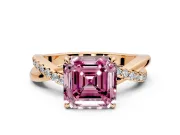 Crossover Engagement Ring Setting for Fancy Pink Asscher Cut Center with Pave and Plain Strands and Prong Head in Rose Gold