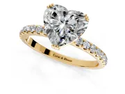 Solitaire Engagement Ring Setting for Heart-Shaped Center with Pave Band and Claw Prong Head in Yellow Gold
