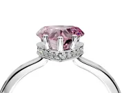 Hidden Halo Engagement Ring Setting for Fancy Pink Heart-Shaped Center with Wide Flat Plain Band and Prong Head in Sterling Silver
