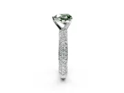 Solitaire Engagement Ring Setting for Fancy Green Heart-Shaped Center with Domed Multi-Row Pave Band and Prong Head in Platinum