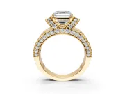 Pave Engagement Ring Setting for Asscher Cut Center with Curved Accent Rows, Openwork and Prong Head in Yellow Gold