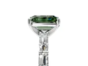 Baguette Engagement Ring Setting for Fancy Green Emerald Cut Center with Alternating Bar-Set Band and Prong Head in Platinum