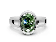 Solitaire Engagement Ring Setting for Fancy Green Oval Center with Wide Band and Bezel Head in White Gold