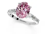 Baguette Engagement Ring Setting for Fancy Pink Oval Center with Alternating Bar-Set Band and Prong Head in Platinum