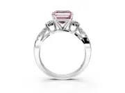 3 Stone Engagement Ring Setting for Fancy Pink Asscher Cut Center with Pave Split Shank and Prong Head in Sterling Silver