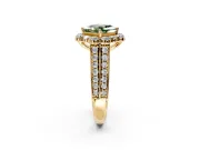 Large Accent Halo Engagement Ring Setting for Fancy Green Princess Cut Center with Pave Split Shank and Prong Head in Yellow Gold