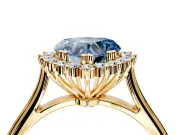 Starburst Halo Engagement Ring Setting for Fancy Blue Heart-Shaped Center with Thin Round-Wire Band and Prong Head in Yellow Gold