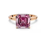Hidden Halo Engagement Ring Setting for Fancy Pink Asscher Cut Center with Thin Round-Wire Band and Prong Head in Rose Gold