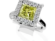 Single Halo Engagement Ring Setting for Fancy Yellow Princess Cut Center with Corner Claws, Plain Band and Prong Head in White Gold