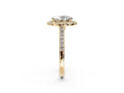 Halo Engagement Ring Setting for Oval Center with Narrowing Pave Band and Prong Head in Yellow Gold