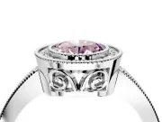 Halo Engagement Ring Setting for Fancy Pink Oval Center with Milgrain Halo, Pave Band and Prong Head in White Gold