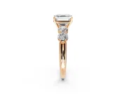 5 Stone Engagement Ring Setting for Asscher Cut Center with Graduated Accents and Prong Head in Rose Gold