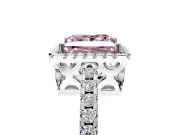 Accent Halo Engagement Ring Setting for Fancy Pink Princess Cut Center with Full-Length Pave Band and Prong Head in Platinum
