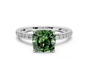 Solitaire Engagement Ring Setting for Fancy Green Cushion Cut Center with Fine Pave Band and Prong Head in Sterling Silver
