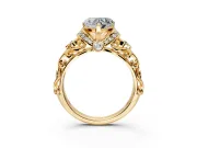 Solitaire Engagement Ring Setting for Heart-Shaped Center with Filigree Band and Prong Head in Yellow Gold