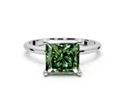 Minimalist Solitaire Engagement Ring Setting for Fancy Green Princess Cut Center with Thin Band and Prong Head in Sterling Silver