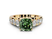 Solitaire Engagement Ring Setting for Fancy Green Cushion Cut Center with Graduated Shared Prongs and Prong Head in Yellow Gold