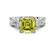 3 Stone Engagement Ring Setting for Fancy Yellow Asscher Cut Center with Pave Split Shank and Prong Head in Platinum