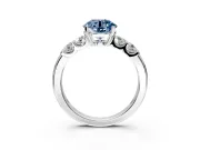 5 Stone Engagement Ring Setting for Fancy Blue Round Cut Center with Plain Band and Prong Head in White Gold