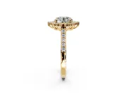 Sunburst Halo Engagement Ring Setting for Round Cut Center with Pave Band and Prong Head in Yellow Gold