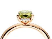 Hidden Halo Engagement Ring Setting for Fancy Yellow Emerald Cut Center with Thin Rounded Band and Prong Head in Rose Gold
