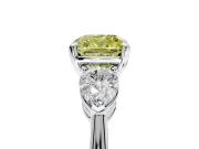 3 Stone Engagement Ring Setting for Fancy Yellow Cushion Cut Center with Large Pear-Shaped Accents and Prong Head in Platinum