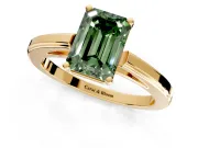 Solitaire Engagement Ring Setting for Fancy Green Emerald Cut Center with Flat-Sided Plain Band and Prong Head in Yellow Gold