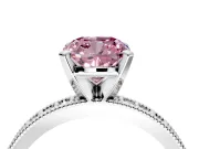 Milgrain Pave Engagement Ring Setting for Fancy Pink Cushion Cut Center with Accent Band and Prong Head in Platinum