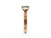 Solitaire Engagement Ring Setting for Fancy Green Radiant Cut Center with Milgrain X Pattern Band and Prong Head in Rose Gold