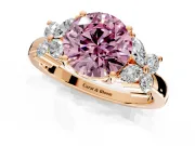 Floral Engagement Ring Setting for Fancy Pink Round Cut Center with Marquise Cluster Shoulders and Prong Head in Rose Gold