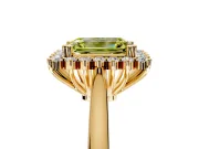 Starburst Halo Engagement Ring Setting for Fancy Yellow Emerald Cut Center with Thin Round-Wire Band and Prong Head in Yellow Gold