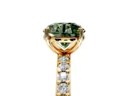 Solitaire Engagement Ring Setting for Fancy Green Round Cut Center with Round Cut Pave Band and Prong Head in Yellow Gold