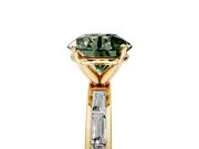 Solitaire Engagement Ring Setting for Fancy Green Round Cut Center with Channel Baguette Band and Prong Head in Yellow Gold