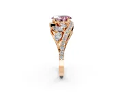 Halo Engagement Ring Setting for Fancy Pink Oval Center with Marquise and Pave Bypass Band and Prong Head in Rose Gold