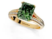 Solitaire Engagement Ring Setting for Fancy Green Radiant Cut Center with Pave Rail Split Shank and Prong Head in Yellow Gold