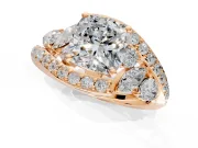 Halo Engagement Ring Setting for Cushion Cut Center with Marquise and Pave Bypass Band and Prong Head in Rose Gold