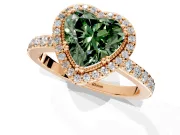 Halo Engagement Ring Setting for Fancy Green Heart-Shaped Center with Inner Milgrain Border and Prong Head in Rose Gold