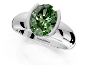 Tension Engagement Ring Setting for Fancy Green Oval Center with Wide Flat Band and Tension Head in Sterling Silver