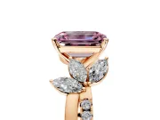 Floral Engagement Ring Setting for Fancy Pink Emerald Cut Center with Trailing Marquise Accents and Prong Head in Rose Gold