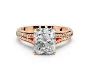 Solitaire Engagement Ring Setting for Radiant Cut Center with Pave Rail Split Shank and Prong Head in Rose Gold