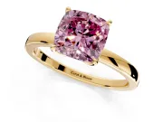 Solitaire Engagement Ring Setting for Fancy Pink Cushion Cut Center with Thin Rounded Plain Band and Prong Head in Yellow Gold