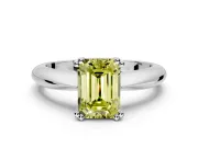 Solitaire Engagement Ring Setting for Fancy Yellow Emerald Cut Center with Reverse Tapered Band and Prong Head in Platinum
