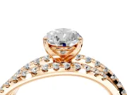 Solitaire Engagement Ring Setting for Pear-Shaped Center with Woven 3-Strand Pave Band and Prong Head in Rose Gold